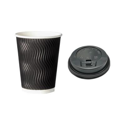 China 12oz Disposable Coffee Cups Hot Paper PE Coating Disposable Cup Double Wall Coffee Paper Cup With Lids for sale