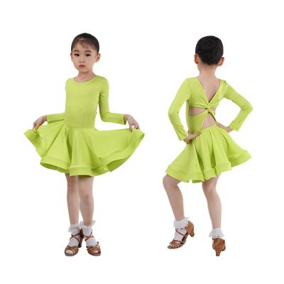 China Turtle Neck Kids Girls Twist Back Latin Dance Dress Costumes for sale