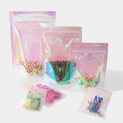 China Moisture-proof Plastic Light Pink Holographic Ziplock Earring Jewelry Gift Packaging Cosmetic Bag for sale