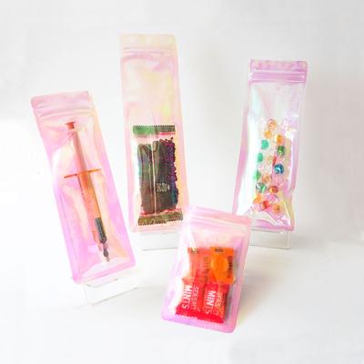 China Long Ziplock Window Rose Bag Cosmetics Jewelery Cable Sample Holographic Clear Moisture Proof Candy Bag for sale