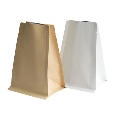 China Conical Moisture Proof Thicken Kraft Paper Flat Bottom Bag For Coffee Beans Snacks for sale