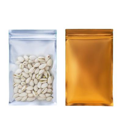 China Moisture Proof Customize Abrazine Clear Front Window Aluminum Foil Flat Gold Ziplock Bag for sale