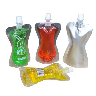 China Front Window Aluminum Foil Spout Moisture Proof Clear Pouches Bag For Soy Milk Beverage Juice With Curve Shape for sale