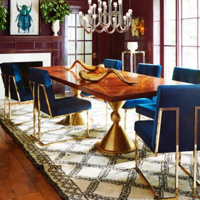 China Removable Cover Leisure Living Room Stainless Steel Blue Velvet Modern Blue Designer Dining Goldfinger Chair for sale