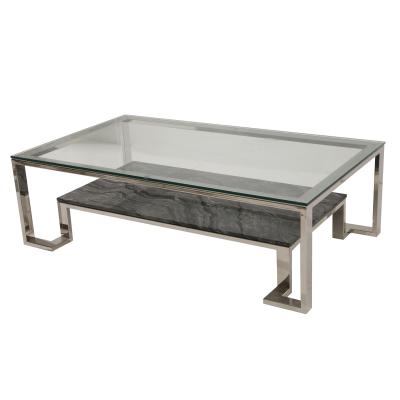 China Modern Coffee Table Square Stainless Steel Frame Marble And Glass Coffee Table for sale