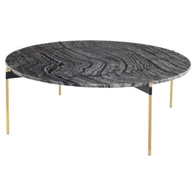 China High quality modern simple KD low structure iron or steel base round marble top coffee table for living room for sale