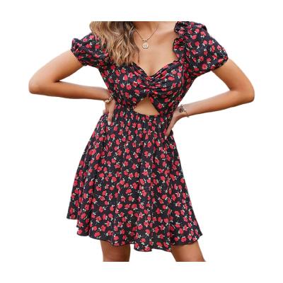 China 2021 Summer Beach Dress Vacation Women's Fashion Clothing Floral Print Chiffon Midi Dress Anti-static Anti-Static Dress for sale