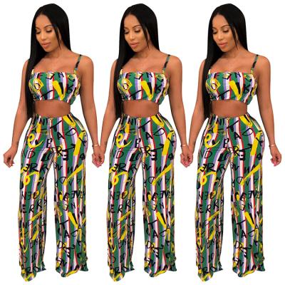 China Anti-pilling 2021 Women Fashion Two Piece Set Printed Sling Crop Top Women Summer Two Piece Sets for sale