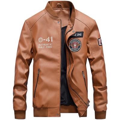 China Casual Windproof Biker Windproof Coat Mens Baseball Collar Embroidered Letterman Washed Pu Leather Coat Youth Leather Jacket for sale