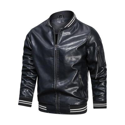 China New Men's PU Leather Jacket Stand Collar Men's Casual Biker Jacket Leather Thick Waterproof Winter Jacket for sale