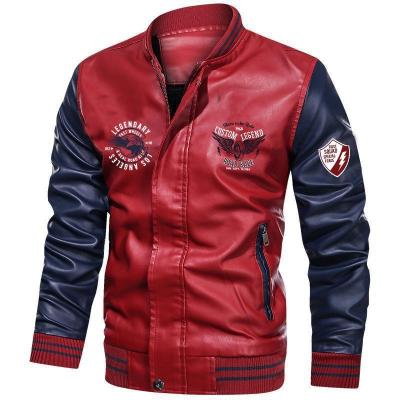 China Custom Windproof Logo Pu Leather Bomber Varsity Jacket For Men Waterproof Leather Bomber Jacket Men Leather Jacket for sale