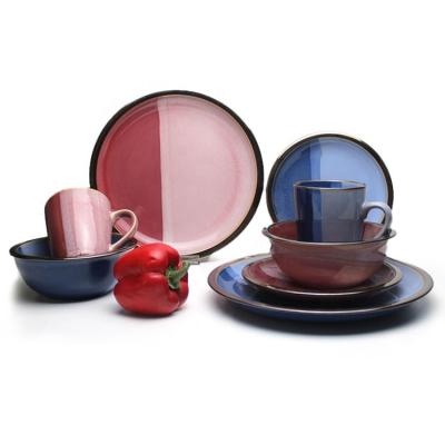 China Disposable Luxury Stoneware Dinner Set Red Color Glazed Ceramic Bone China Porcelain Dinnerware Sets for sale