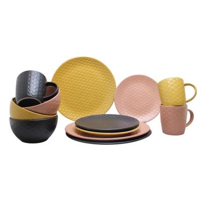 China Popular Embossed Spherical Pattern Disposable Solid Color Tableware Porcelain Dinnerware Sets Dish Dishes Bowls Cup for sale