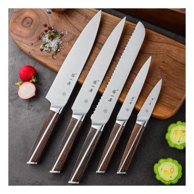 China Viable Exquisite Steel Knives Set 5pcs Ordinary Wenge Wood Kitchen Knife Set With Block for sale