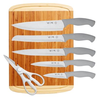 China Sustainable 14-Piece Kitchen Knife Set Stainless Steel Knives With Sheaths Cutting Board And A Sharpener for sale