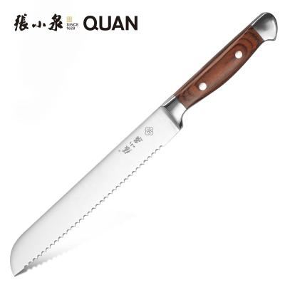 China Sustainable Top Sharp Pakka Wood Handle 8 Inch Serrated Bread Knife 3Cr13 Stainless Steel for sale