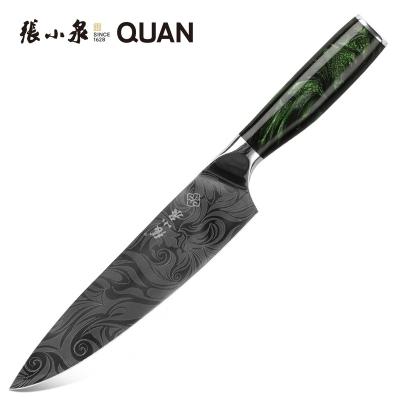 China Sustainable Hot Selling Top Sharp Kitchen Knife Set Chef Knife With Green Laser Resin Handle And Damascus Pattern for sale