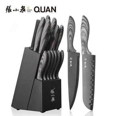 China Disposable 15 In 1 Stainless Steel Non-Stick Kitchen Knives Set With Wooden Block for sale