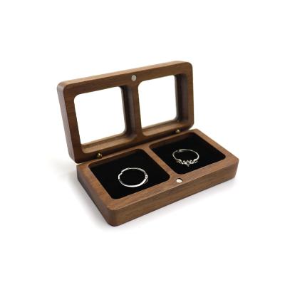 China New Luxury Jewelry Packaging Box Ring Box Pair Necklace Wooden Windows Black Walnut Jewelry Box Storage for sale