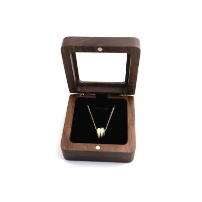 China Wholesale Packaging Pendant Box Custom Logo Earring Female Pendant Box Black Walnut Flannel Jewelry Box Window Bracelet Necklace Small for sale