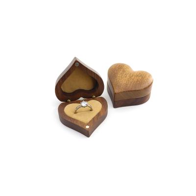 China Economical 3D Heart Wood Relief Custom Design Jewelry Storage Ring Box Luxury Wood Packaging BLACK WALNUT Wooden Box for sale