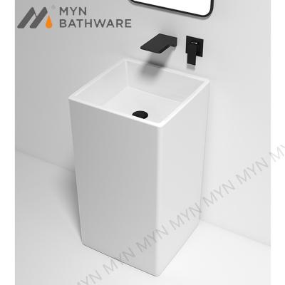 China Modern Design Unique Design Square Shape Bathroom Ceramic White Pedestal Sink Freestanding Basin for sale