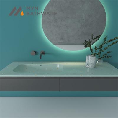 China Unique industrial design sanitary ware bathroom vanity countertop terrazzo cabinet washbasin for sale