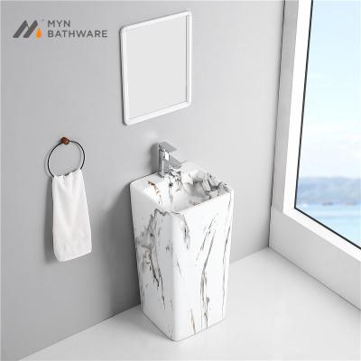 China Unique design professional workmanship luxury hotel stone pedestal marble bathroom vanity ceramic sink for sale