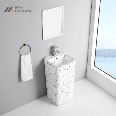 China Hot Selling Unique Modern Ceramic Marble Design Luxury Hotel Bathroom Vanity Sink Ceramic Pedestal Sink Large Novelty for sale