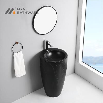 China Unique Natural Carrara Black Pedestal Stone Bathroom Marble Decoration Design Round Basin Sink for sale