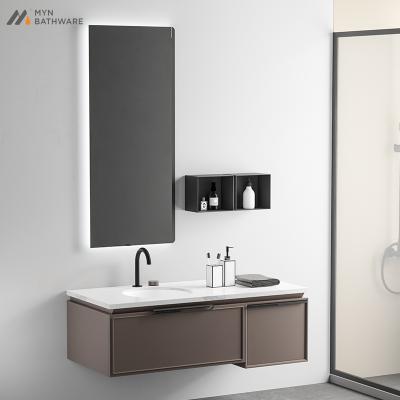 China 2022 Modern Modern Bathroom Vanity Hotel Wall Mounted Agglomerated Stone Cabinet And Double Vessel Sink for sale