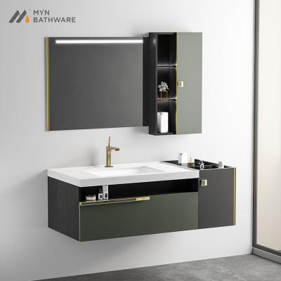 China Modern Vanity Furniture Set Floating Basin Led Mirror With Plywood Friendly Bathroom Cabinet for sale