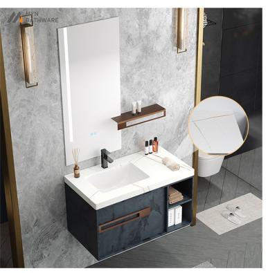 China Modern European high quality plywood bathroom cabinet with sintered stone table for sale