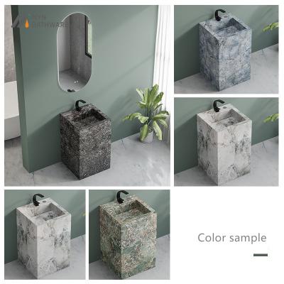 China Modern Popular Luxury Vanity Sinter Stone Freestanding Basin One Piece Toilet Wash Pool Recessed Hidden Drainer with LED Mirror for sale