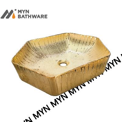 China Vessel Sink Pattern Bathroom Vanity Basin Luxury Gold Plating Single Sink New Design Unique Design for sale