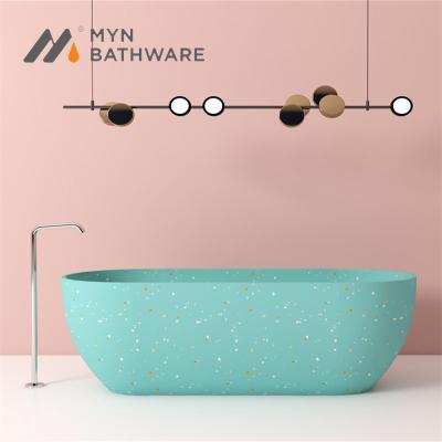 China Unique Sanitary Free Standing Adult Bathroom Ware Design Solid Outdoor Bathtub Terrazzo For Spa Shower for sale