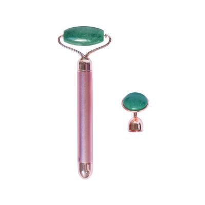 China New Face Lift Fashion Jade Roller Massager 2 Heads Rose And Green Gem Beauty Massager Device for sale