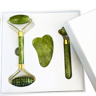 China Face Lift 3PCS Gua Sha Sets 1 Pack Jade Roller Facial Ridged Roller Kits Peel Roller With 2 Pieces Gua Sha Massage Scraping Tools for sale