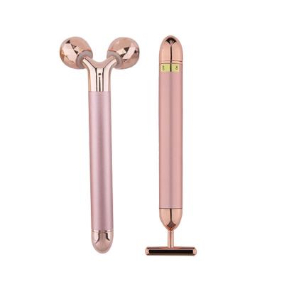 China Face Lift Beauty Bar Gold Face Massager For Skin Care Electric T-shape Vibrating Facial Massager Tools Face Lifting Anti Wrinkle Skin Cat for sale