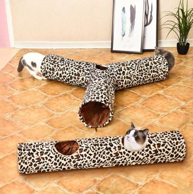 China Cat Tunnel Leopard Cat Tunnel Folding Viable 3 Way Toys for Cat Pet Supplies Catnip Toys Small Stocked Animals for sale