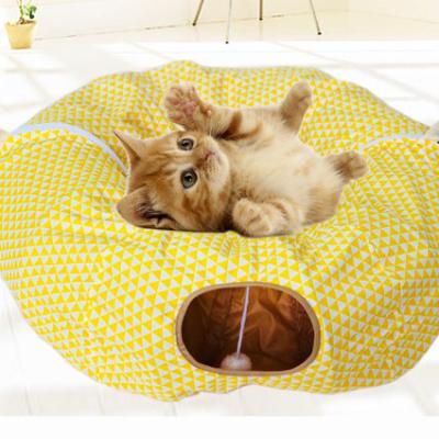 China Cheap Folding Pet Cat Play Tunnel Toy Viable Manufacture Amusement For Kittens With String Folding for sale