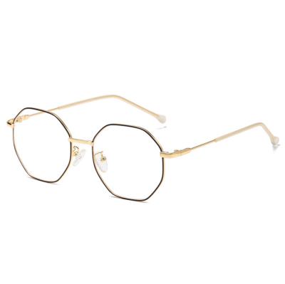 China 2020 Clear Eye Glasses Vintage Glass Octagon Women Anti Ray Eyewear Irregular Myopic Blue Sight Copper Metal 8067 for sale