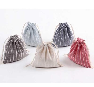 China Drwastring Stripe Cotton Drawstring Candy Storage Bag Eco Gift Canvas Pouch for sale