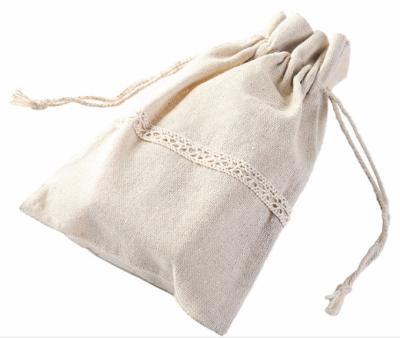 China Handmade Classic Drwastring Cotton Drawstring Bag Gift Jewelry Pouches With Lace for sale