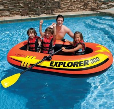 China PVC Intex 58332 Explorer 300 3 Person Raft Inflatable Fishing Boat with Pump and Oars, Blow Up Boat for sale