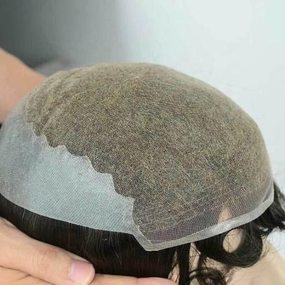 China Human Hair Toupee Curly Q6 Wigs for Male, Swiss Lace Toupee for Men, Indian Men's Hair Toupee Wig Q6 à venda