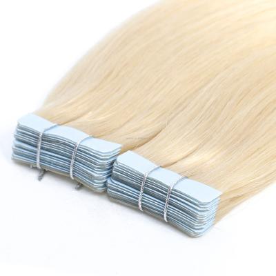 China 100% natural brazilian remy double drawn hand tied blonde invisible tape in hair extensions human for sale