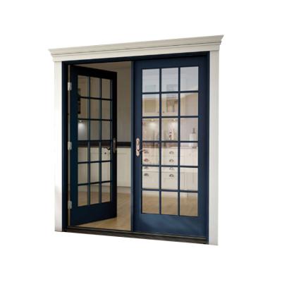 China Interior Black Aluminum Glass Sound Insulation French Double Door for sale