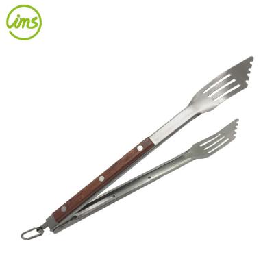 China Long Heat Resistance Stainless Steel BBQ Tongs With Rosewood Handle for sale