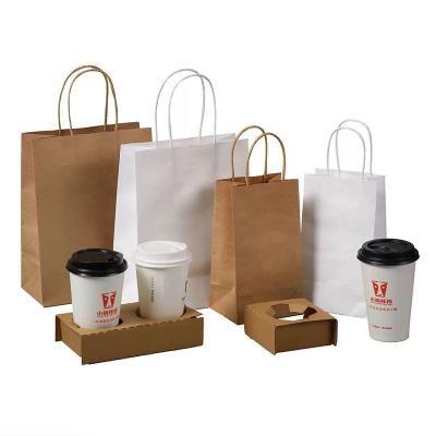 China Factory Customized Recyclable Brown Coffee Refreshment Paper Bags Recyclable Wholesale Kraft Paper Bags Portable Shopping Paper Bags for sale